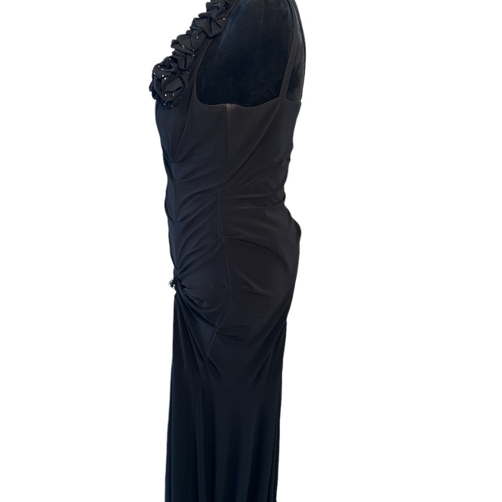 Betsy & Adam Black One Shoulder Ruched Gown Rhinestone Detail Size M - Picture 7 of 16